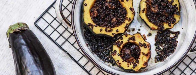 דלעת ערמונים במילוי עדשים וחצילים