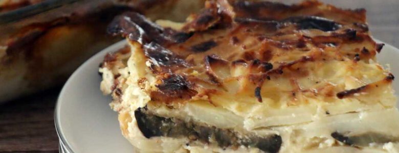 פשטידת תפוחי אדמה חצילים וגבינות