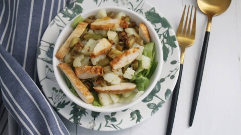 סלט עוף עם תפוחי אדמה וחצילים