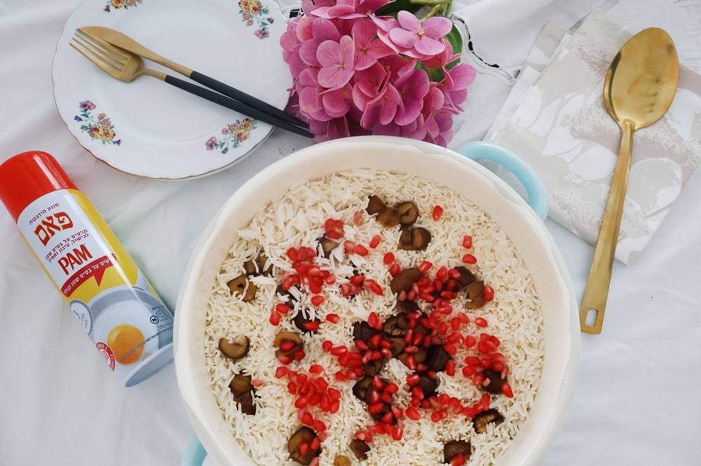 אורז עם ערמונים ורימונים בתנור