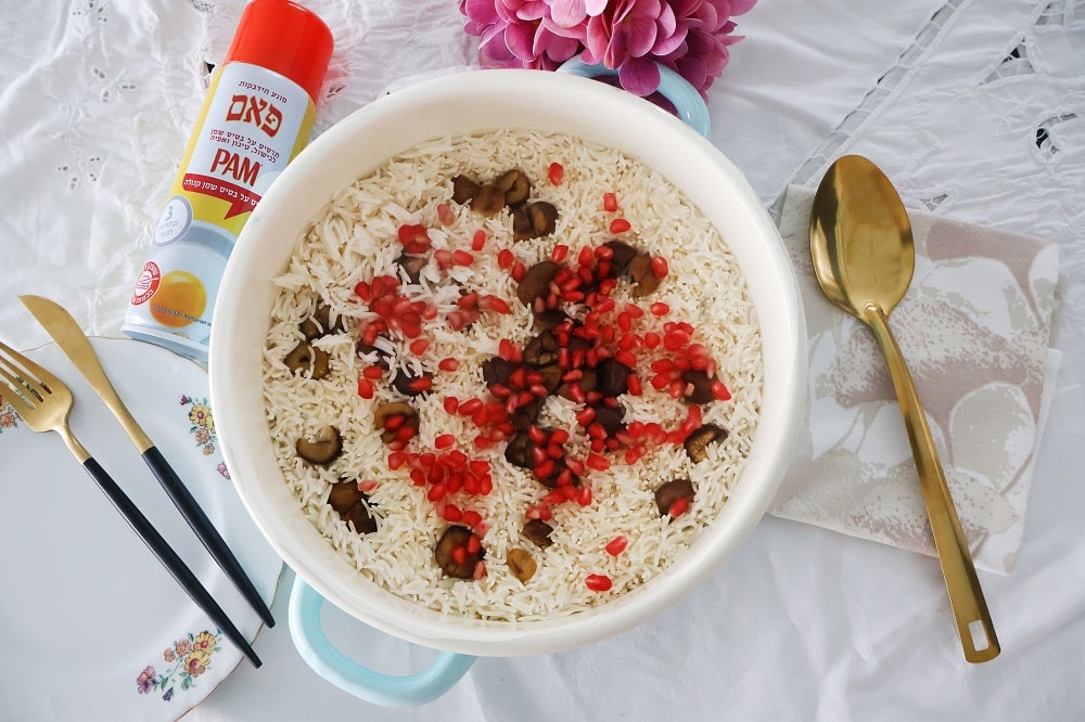 אורז עם ערמונים ורימונים בתנור