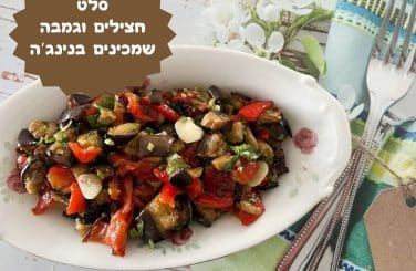 סלט חצילים וגמבה שמכינים בנינג'ה