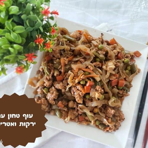 עוף מוקפץ עם ירקות ואטריות